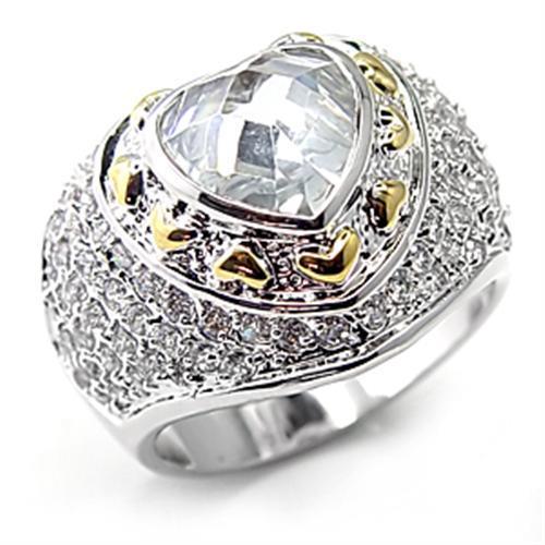 JCE066 Reverse Two-Tone Brass Ring with AAA Grade CZ in Clear