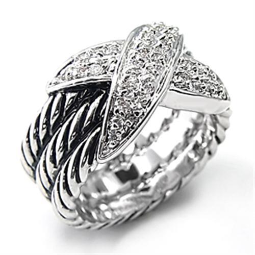 JCE074 Rhodium Brass Ring with AAA Grade CZ in Clear