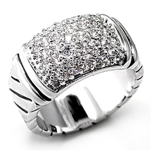 JCE080 Rhodium Brass Ring with AAA Grade CZ in Clear