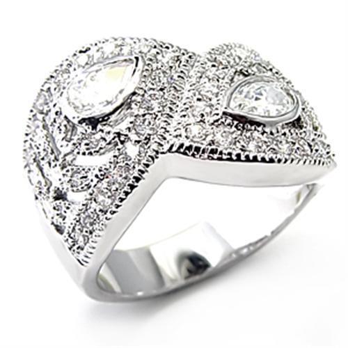 JCE083 Rhodium Brass Ring with AAA Grade CZ in Clear