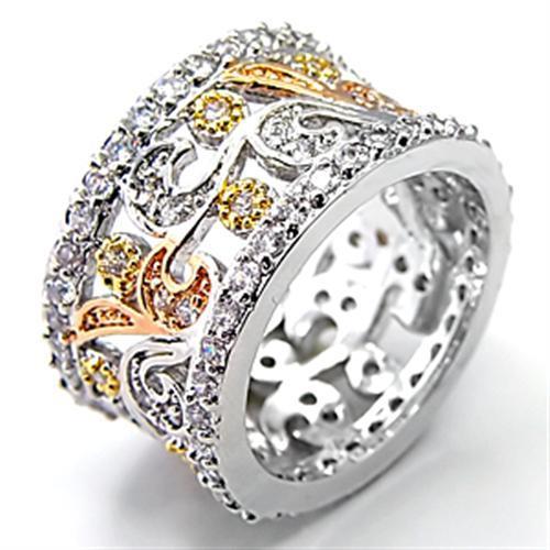 JCE089 Tricolor Brass Ring with AAA Grade CZ in Clear