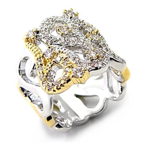 JCE090 Reverse Two-Tone Brass Ring with AAA Grade CZ in Clear