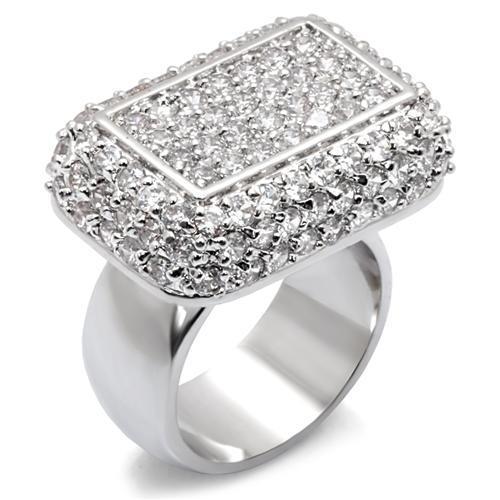 JCE099 Rhodium Brass Ring with AAA Grade CZ in Clear