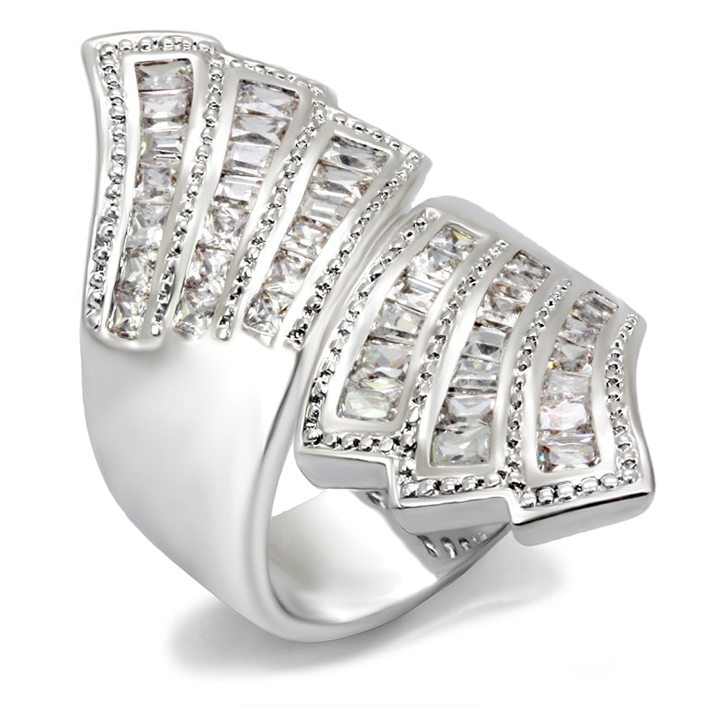 JCE108 Rhodium Brass Ring with AAA Grade CZ in Clear