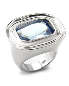 JCE165 Rhodium 925 Sterling Silver Ring with Synthetic Spinel in Sea Blue