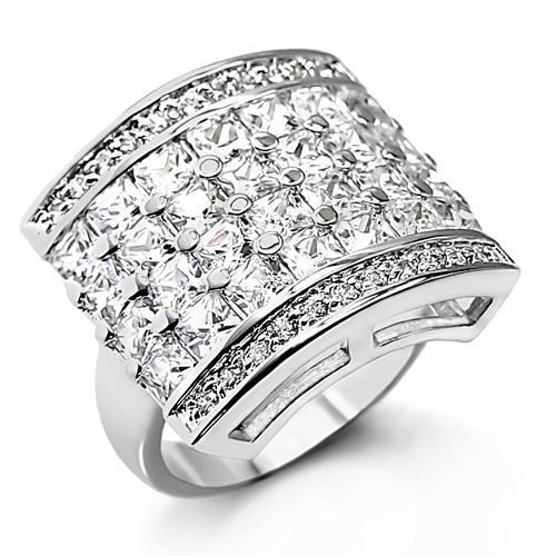 JCE174 High-Polished 925 Sterling Silver Ring with AAA Grade CZ in Clear