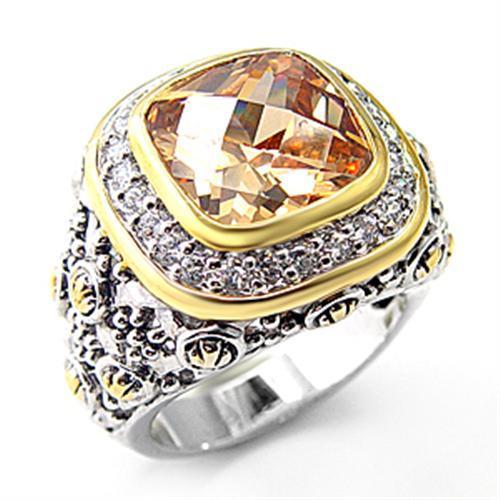JCE181 Reverse Two-Tone 925 Sterling Silver Ring with AAA Grade CZ in Champagne