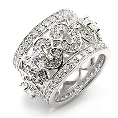 JCE2182 Rhodium 925 Sterling Silver Ring with AAA Grade CZ in Clear