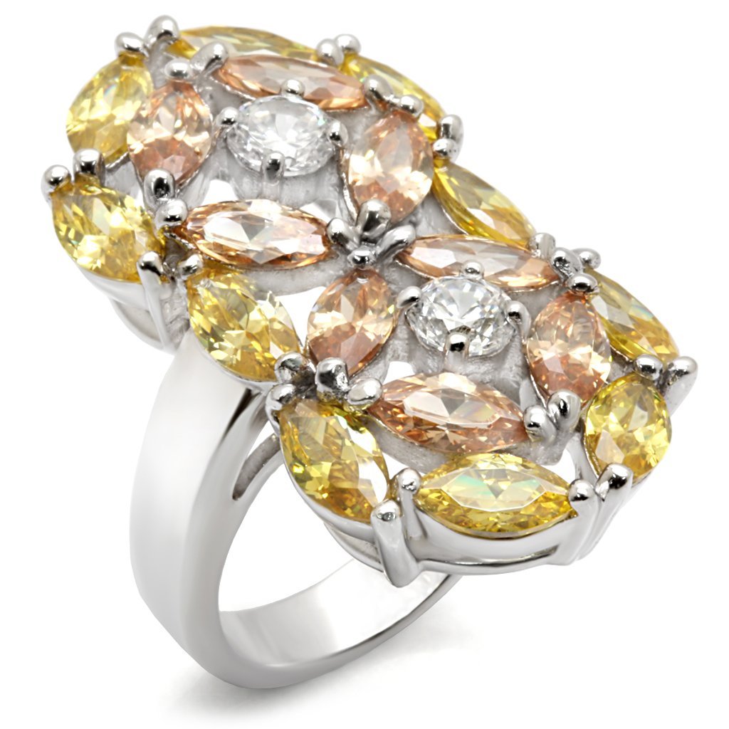 JCE190 Rhodium 925 Sterling Silver Ring with AAA Grade CZ in Multi Color