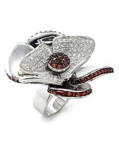 JCE191 Rhodium + Ruthenium 925 Sterling Silver Ring with AAA Grade CZ in Garnet