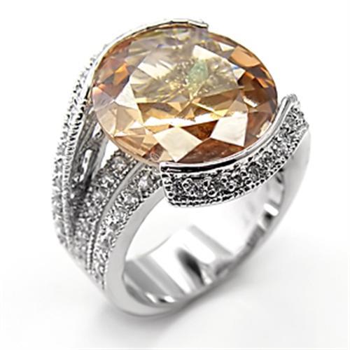 JCE192 Rhodium 925 Sterling Silver Ring with AAA Grade CZ in Champagne