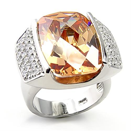 JCE194 Rhodium 925 Sterling Silver Ring with AAA Grade CZ in Champagne