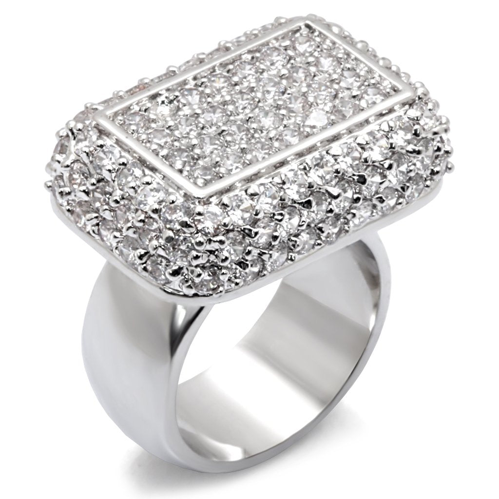 JCE2196 Rhodium 925 Sterling Silver Ring with AAA Grade CZ in Clear