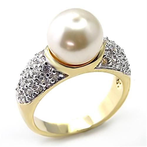 JCE203 Gold+Rhodium 925 Sterling Silver Ring with Synthetic Pearl in White