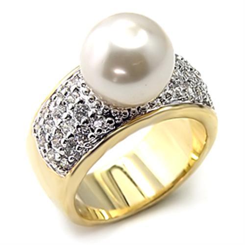 JCE209 Gold+Rhodium 925 Sterling Silver Ring with Synthetic Pearl in White