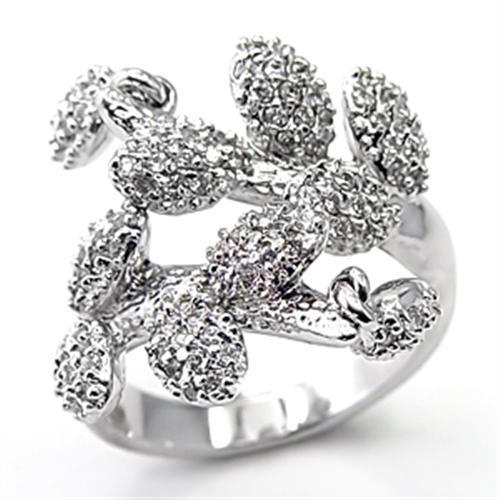 JCE2217 Rhodium 925 Sterling Silver Ring with AAA Grade CZ in Clear