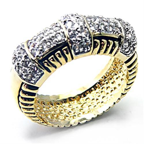 JCE226 Gold+Rhodium 925 Sterling Silver Ring with AAA Grade CZ in Clear