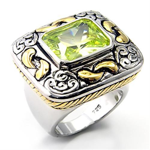 JCE244 Reverse Two-Tone 925 Sterling Silver Ring with AAA Grade CZ in Apple Green color