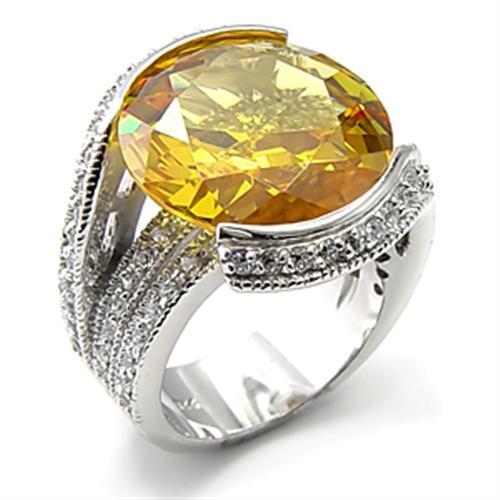 JCE288 Rhodium 925 Sterling Silver Ring with AAA Grade CZ in Topaz