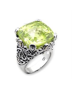 JCE314 Reverse Two-Tone 925 Sterling Silver Ring with AAA Grade CZ in Apple Green color