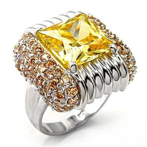 JCE316 Rhodium 925 Sterling Silver Ring with AAA Grade CZ in Topaz