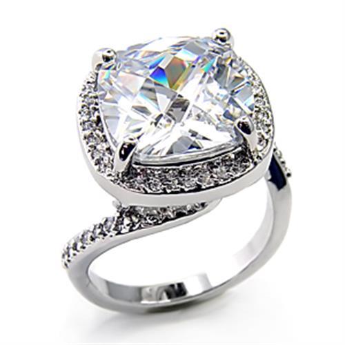 JCE342 Rhodium Brass Ring with AAA Grade CZ in Clear
