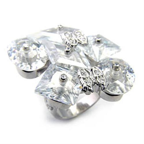 JCE2350 Rhodium 925 Sterling Silver Ring with AAA Grade CZ  in Clear