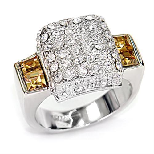 JCE383 Rhodium 925 Sterling Silver Ring with Top Grade Crystal  in Topaz