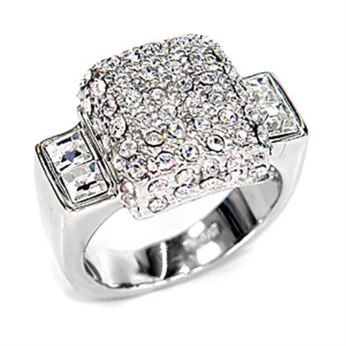 JCE384 Rhodium 925 Sterling Silver Ring with Top Grade Crystal  in Clear