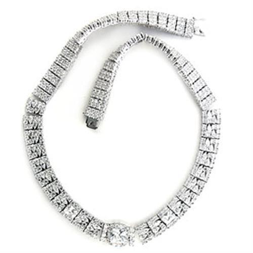 JCE410 Rhodium Brass Necklace with AAA Grade CZ in Clear