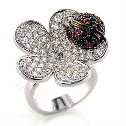 JCE507 Rhodium + Ruthenium Brass Ring with AAA Grade CZ  in Multi Color