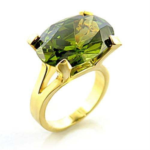 JCE101 Gold Brass Ring with AAA Grade CZ  in Olivine color