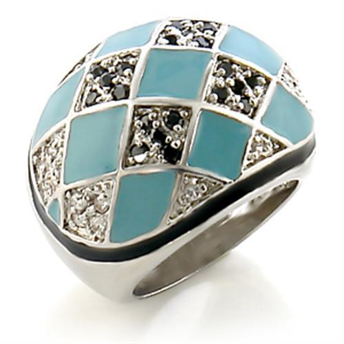 JCE159 Rhodium Brass Ring with AAA Grade CZ  in Jet