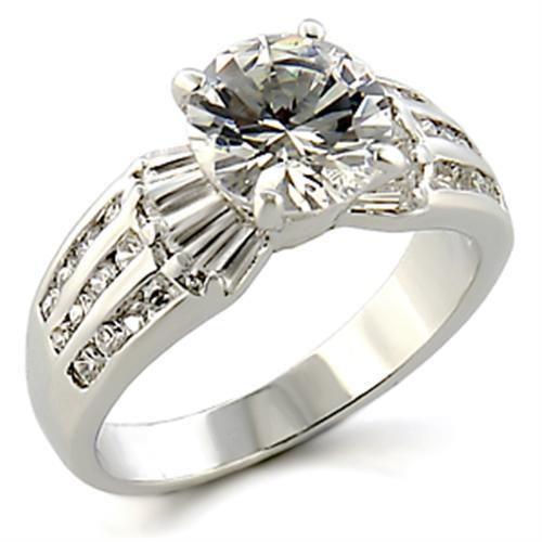 JCE313 Rhodium Brass Ring with AAA Grade CZ  in Clear