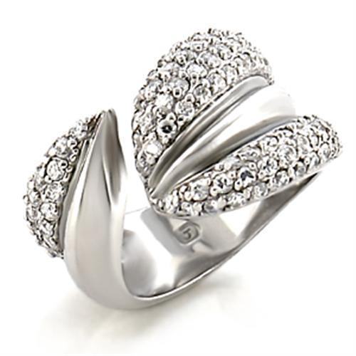 JCE076 Rhodium Brass Ring with AAA Grade CZ  in Clear