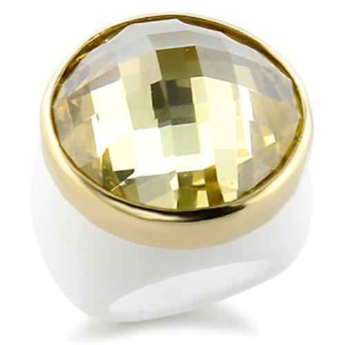 JCE193 Gold Brass Ring with AAA Grade CZ in Citrine Yellow