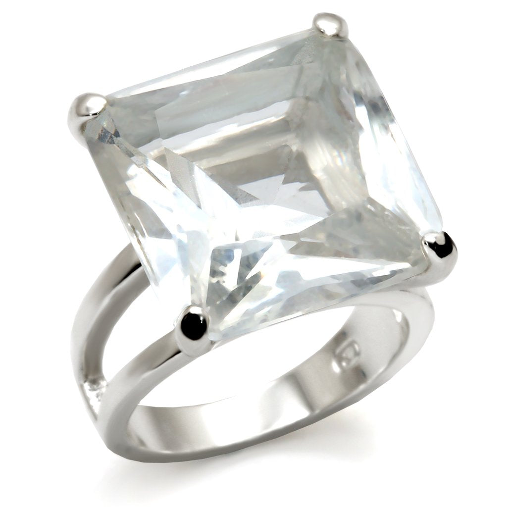 JCE026 High-Polished 925 Sterling Silver Ring with AAA Grade CZ in Clear