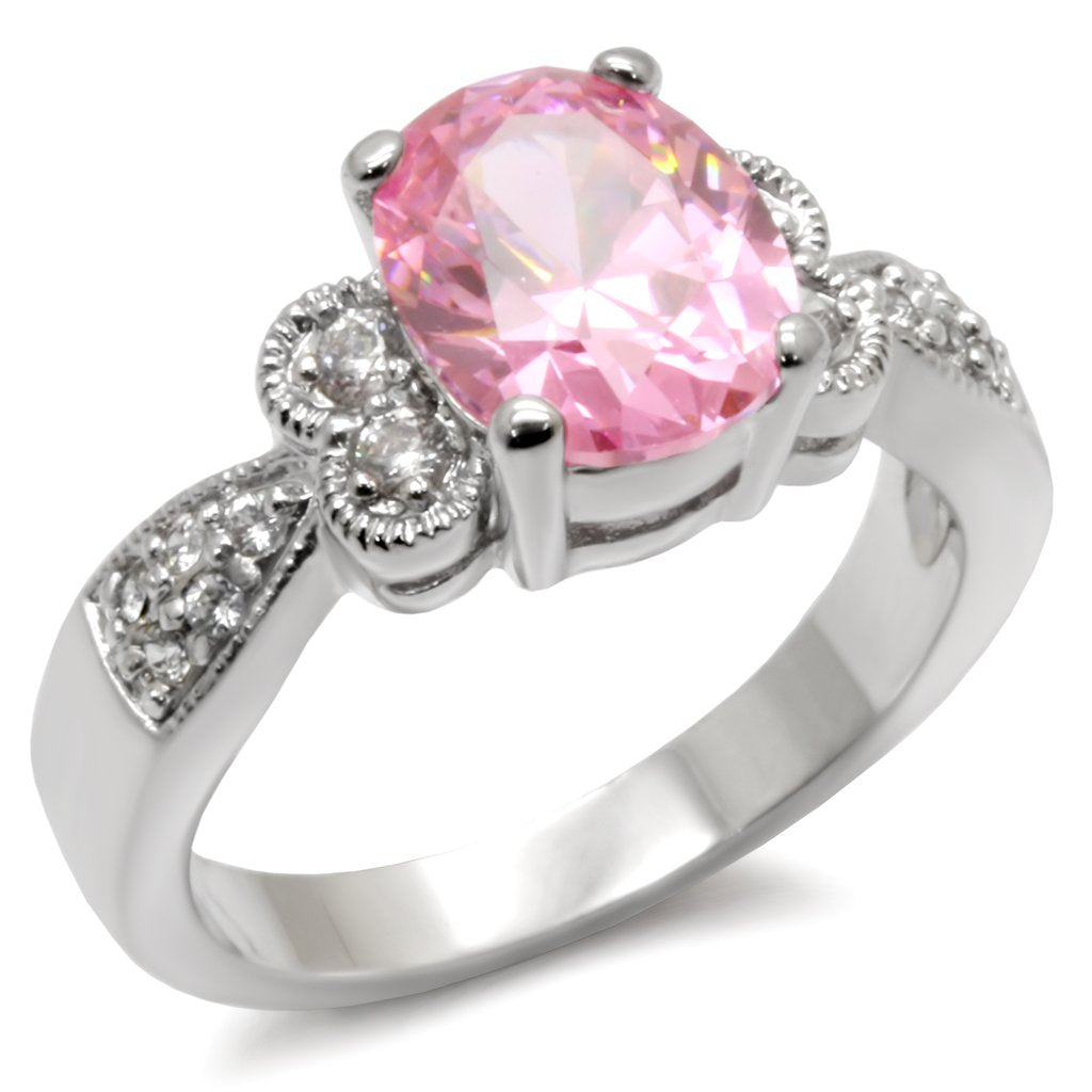 JCE045 High-Polished 925 Sterling Silver Ring with AAA Grade CZ in Rose