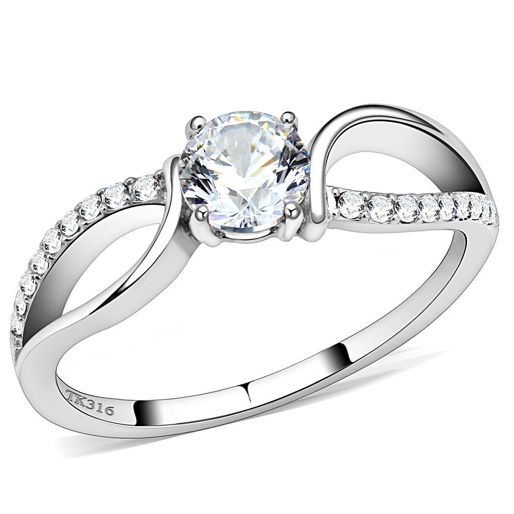 JCE2004 High polished (no plating) Stainless Steel Ring with AAA Grade CZ in Clear