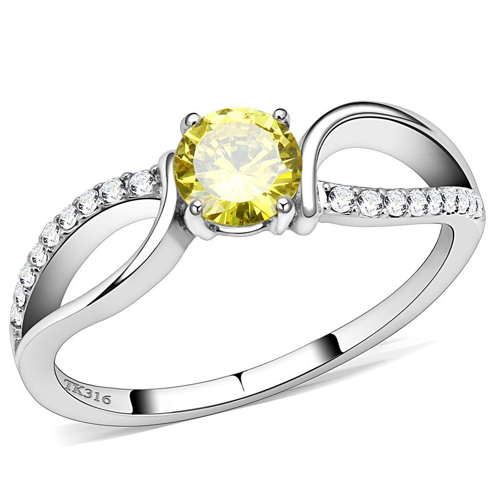 JCE005 High polished (no plating) Stainless Steel Ring with AAA Grade CZ in Topaz