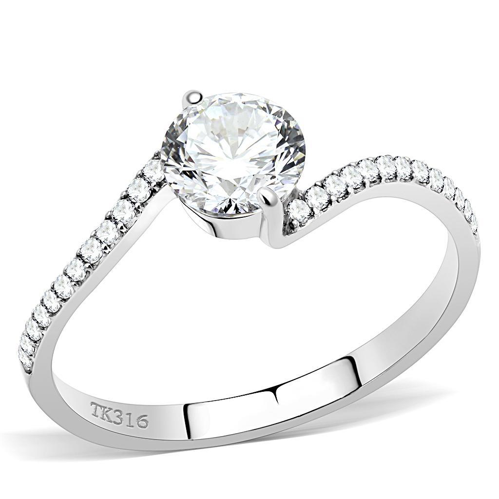 JCE2006 High polished (no plating) Stainless Steel Ring with AAA Grade CZ in Clear