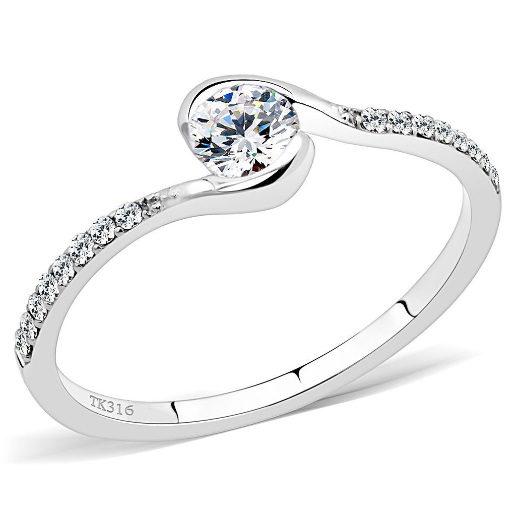 JCE2007 High polished (no plating) Stainless Steel Ring with AAA Grade CZ in Clear