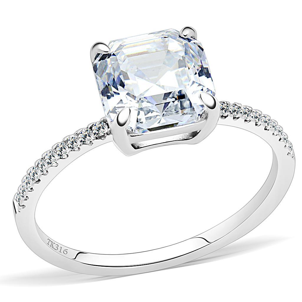 JCE008 High polished (no plating) Stainless Steel Ring with Cubic in Clear