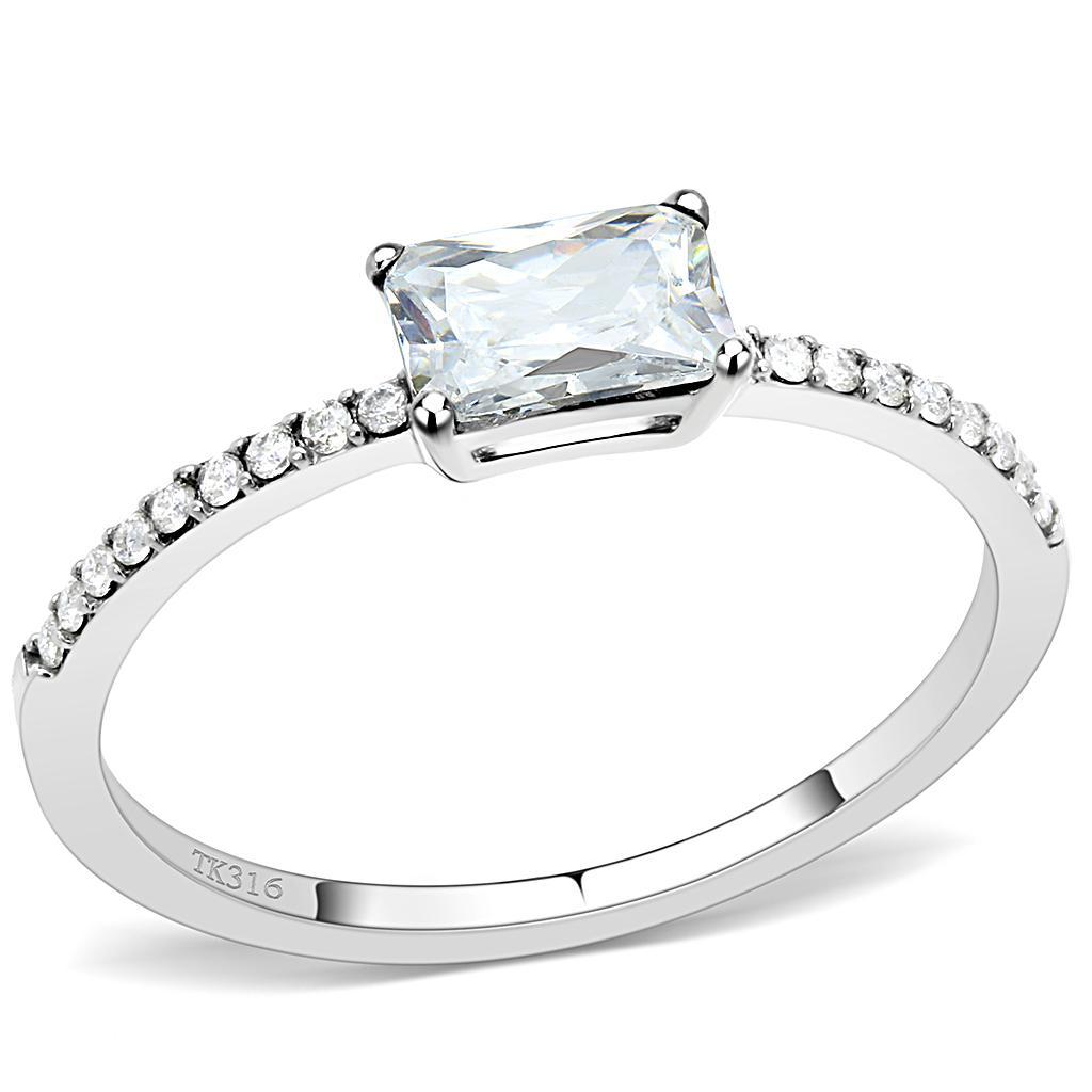 JCE009 High polished (no plating) Stainless Steel Ring with Cubic in Clear
