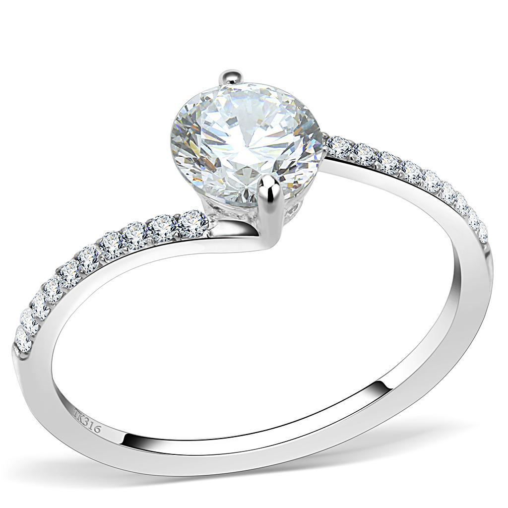 JCE2013 High polished (no plating) Stainless Steel Ring with AAA Grade CZ in Clear
