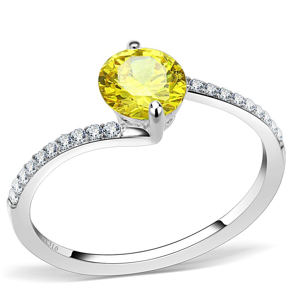 JCE015 High polished (no plating) Stainless Steel Ring with AAA Grade CZ in Topaz