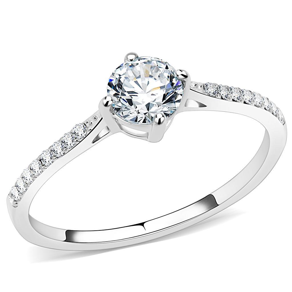 JCE018 High polished (no plating) Stainless Steel Ring with AAA Grade CZ in Clear