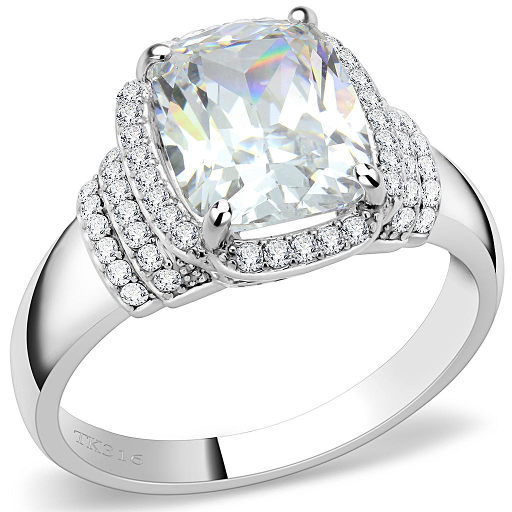 JCE024 High polished (no plating) Stainless Steel Ring with Cubic  in Clear