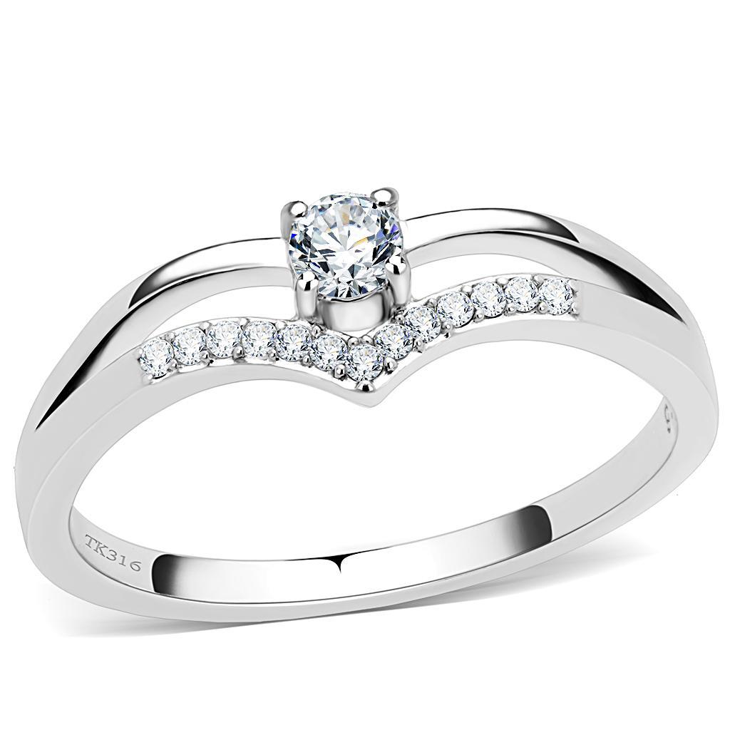 JCE030 High polished (no plating) Stainless Steel Ring with AAA Grade CZ  in Clear