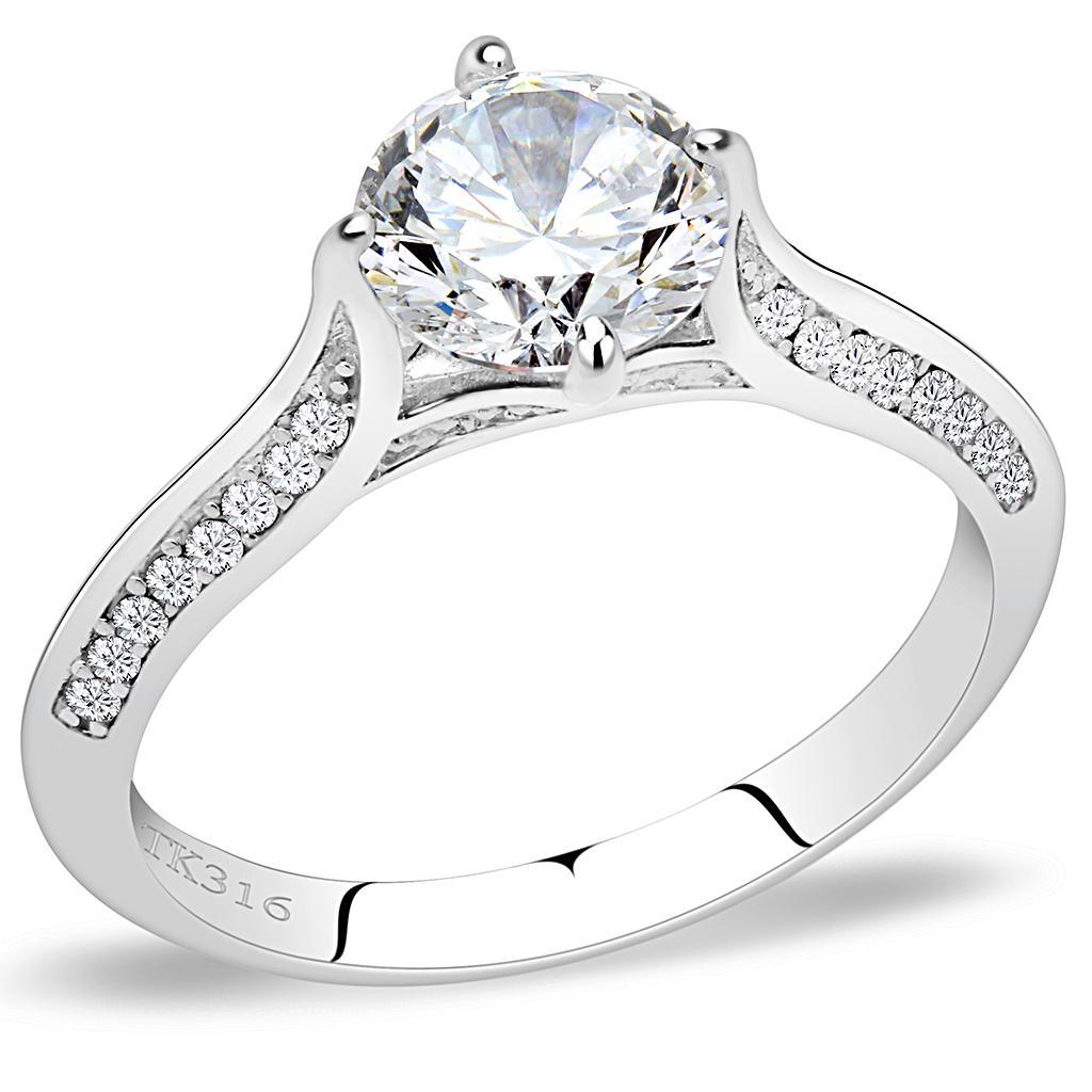 JCE036 High polished (no plating) Stainless Steel Ring with AAA Grade CZ in Clear